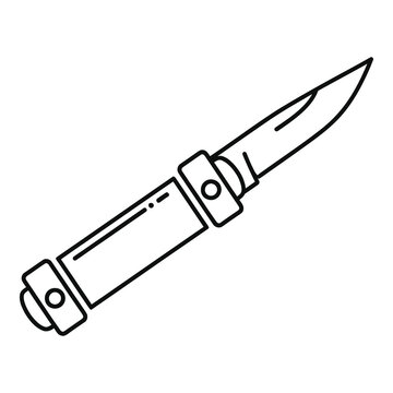 Simple line drawing of a switchblade knife with handle and blade icon