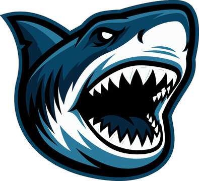 Aggressive Shark Emblem with Open Mouth and Sharp Teeth, Symbol of Power and Danger