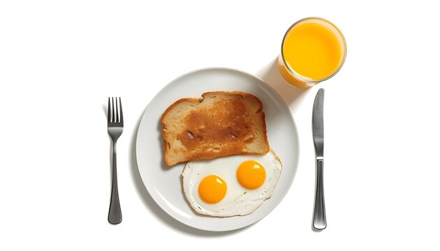 Labour Day breakfast plate eggs toast orange juice fork knife white background celebration workers holiday recognition design