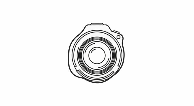 Stylized line art illustration of a camera lens with concentric circles
