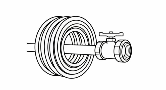 A schematic drawing of a coiled pipe with a valve attached