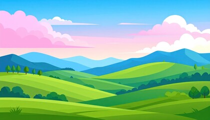 Fototapeta premium Serene Green Hills and Mountains Landscape.