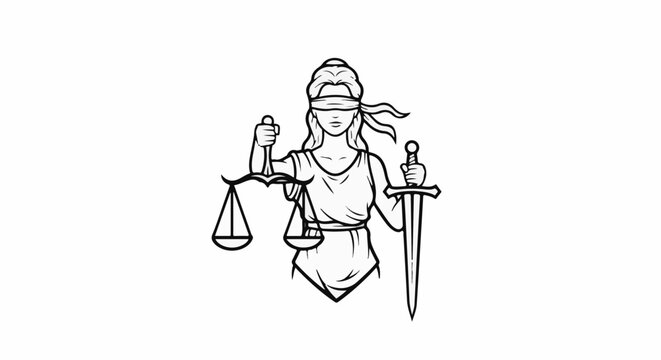 Lady Justice blindfolded, holding scales and sword