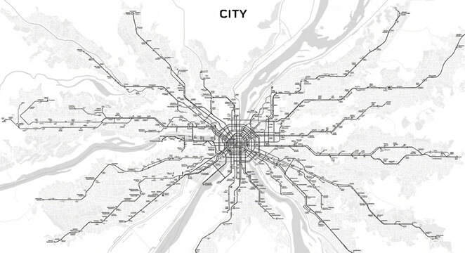 City Transit Map Showing Subway Lines and Stations.