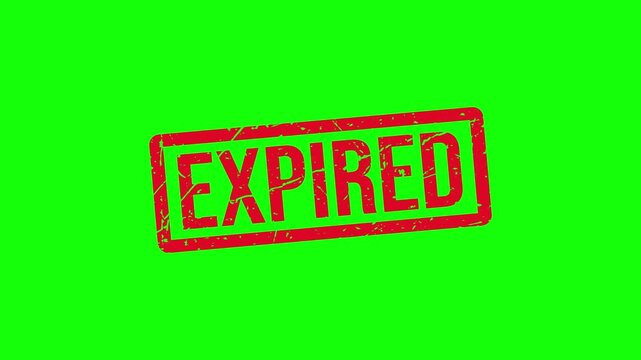 Red Expired Stamp Animation with Grunge Distressed Texture on White and Green Screen Background