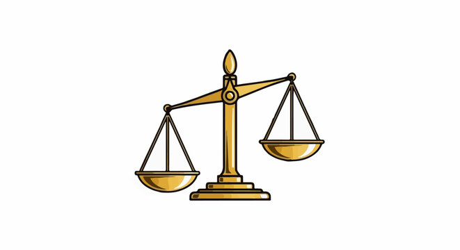Golden balancing scales tipping to the right, against a white background