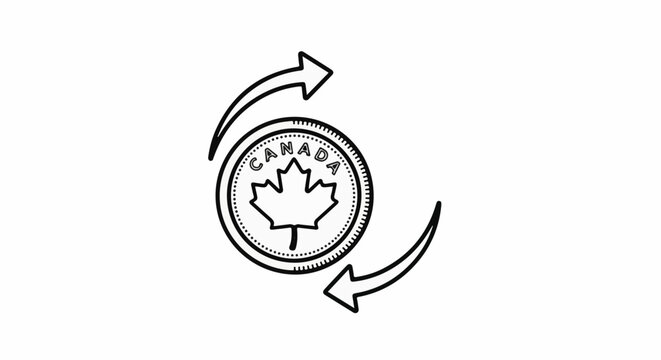 Circular arrows surround a coin with a maple leaf and text