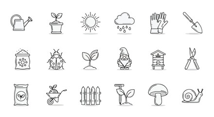 Set of 18 Hand Drawn Garden and Nature Icons Vector © edit