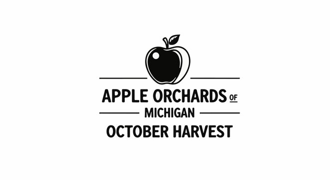 Stylized apple logo with text proclaiming "Apple Orchards of Michigan October Harvest.