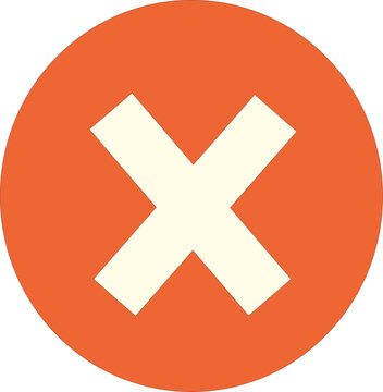A white cross icon on an orange circle background, symbolizing cancellation, rejection or error in a clean, minimalist design stylet
