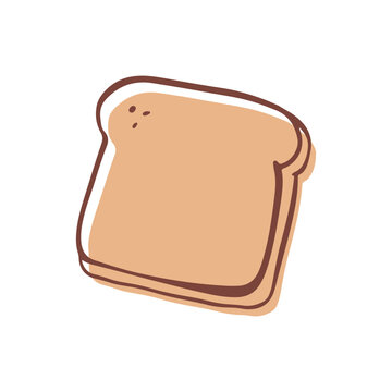 Hand-drawn slice of bread illustration in a minimalist doodle style. Simple toast icon for breakfast menus, bakery branding, and food art