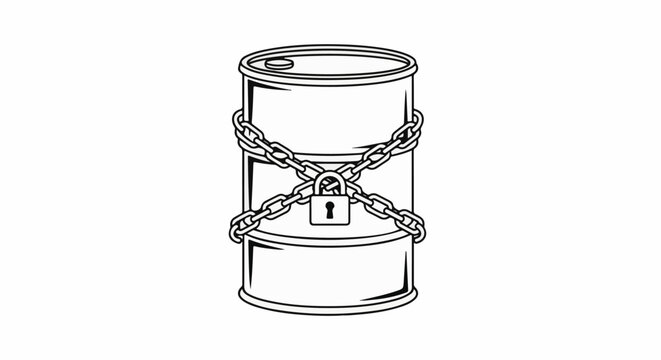 A locked metal barrel secured with chains, symbolizing restriction or security