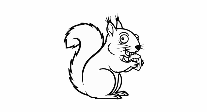 Whimsical squirrel with large eyes happily gnawing on a nut
