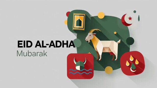 Eid al-Adha Mubarak Animation with Goat and Festive Decorations.