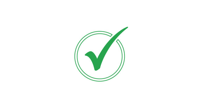 A vibrant green checkmark symbol enclosed within a double-lined circular outline, set against a clean white background, representing approval or completion.