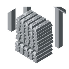 Isometric Stack of Silver Bars Illustration, Precious Metal Wealth. © Vulus