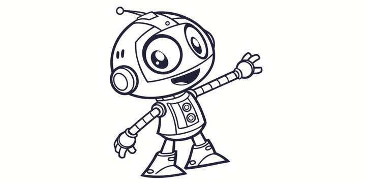 Friendly cartoon robot character waving hello hand drawn line art style with sci fi character technology friendly illustration mechanical automation futuristic artificial intelligence