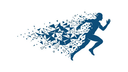 Obraz premium silhouette of a man running and creating abstract splashes behind him