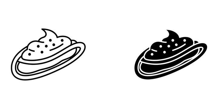 Creamy taco or appetizer outline and glyph vector illustration featuring small shell filled with dip or toppings for mexican cuisine or party snack theme graphics for food blog and menu items.