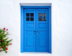 Fototapeta premium Blue Door with White Wall.