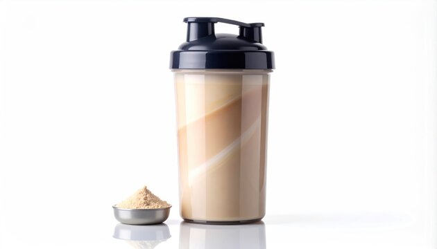 Protein Shake with Powder Supplement on White Background.