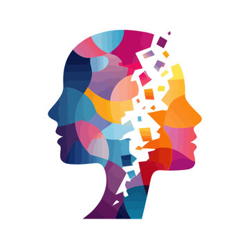 Fragmented Colorful Human Head Silhouettes in Abstract Design
