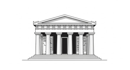 Ancient Greek Temple Facade Illustration with Columns. © Pae