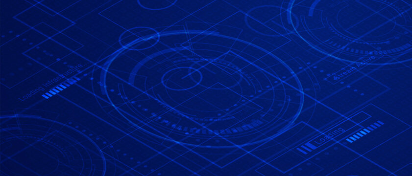 Isometric HUD Radar Circle Interface Technology Blue Background