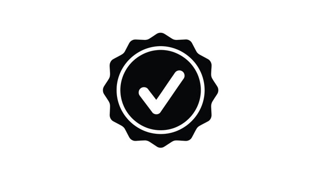 Check mark ribbon seal icon black silhouette