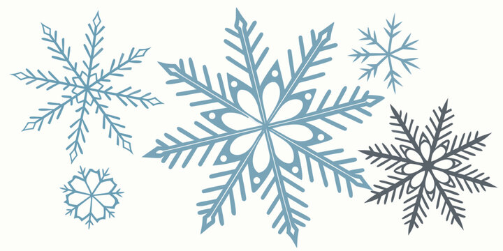 Set of various intricate snowflake icons in blue shades with snowflake seasonal decoration christmas ornament abstract geometric background minimalist illustration creative climatology