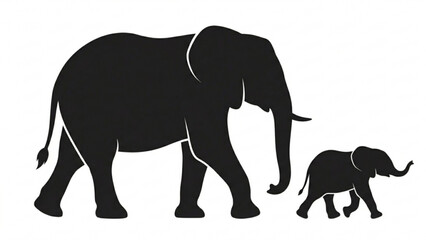 Elephant family silhouette isolated on white background © Ating