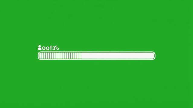 Progress bar animation on green screen background, loading process, percentage indicator