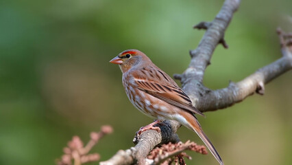 Fototapeta premium Beautiful bird perched on a branch with a blurred green background in nature