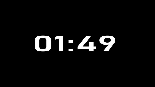 Abstract 2 minute countdown animation from 120 seconds to 0 seconds on a black background.Five minute countdown timer.