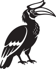 Stylized black hornbill bird illustration graphic vector art for wildlife and nature themes isolated on white background © Laiba