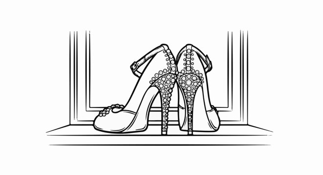 Elegant high heels, embellished with sparkling circles, rest near a window
