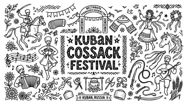 Kuban Cossack Festival - Hand Drawn Illustration