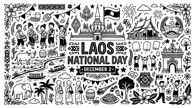 Laos National Day Doodle Art - December 2nd Celebration