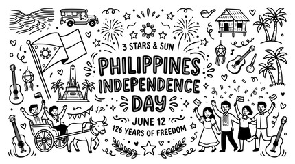 Naklejka premium Philippines Independence Day Doodle Art Celebration