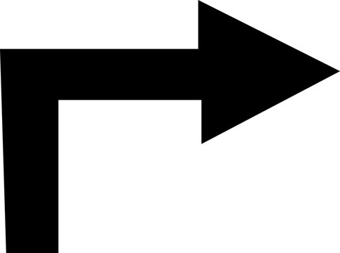 Black right arrow sign with a bold black right arrow sign with a right-angle turn direction directional indicator