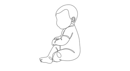 Continuous line drawing of a baby sitting, a minimalist illustration of an infant in a calm posture.