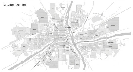 Obraz premium Detailed City Map Showing Zoning Districts and Streets.