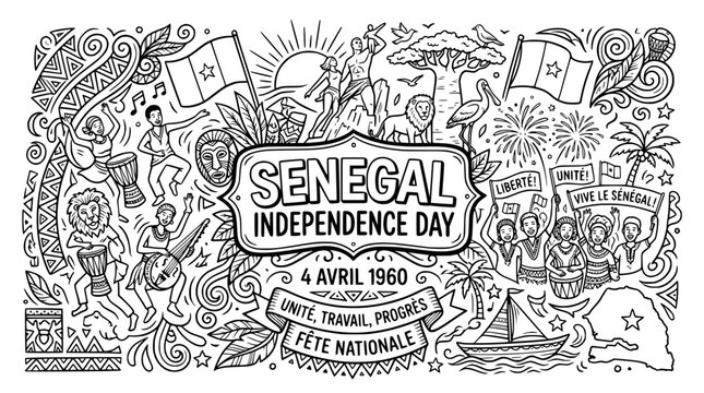 Senegal Independence Day Doodle Art - National Celebration