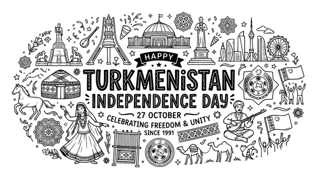 Turkmenistan Independence Day Celebration Doodle Art