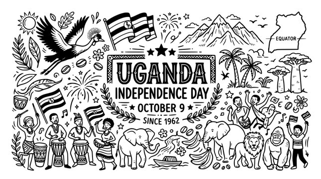 Uganda Independence Day Doodle Art - October 9th