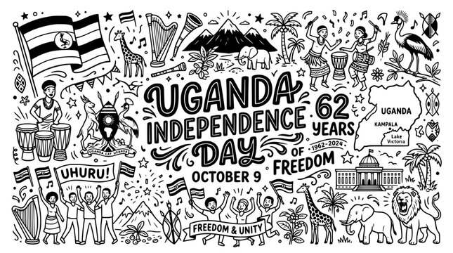 Uganda Independence Day 62 Years of Freedom Doodle Art