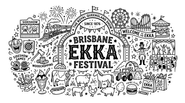 Brisbane Ekka Festival Hand Drawn Doodle Illustration