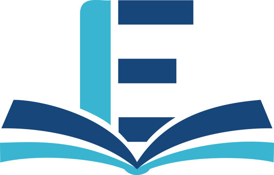 Open book with abstract letter e logo