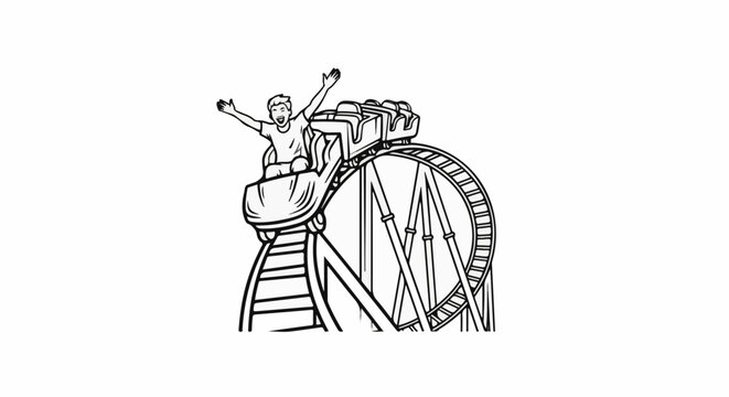 Excited person on a roller coaster at the top of a loop