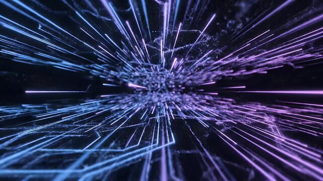 A dynamic burst of light streaks emanates from a central point, creating a sense of speed and energy.
